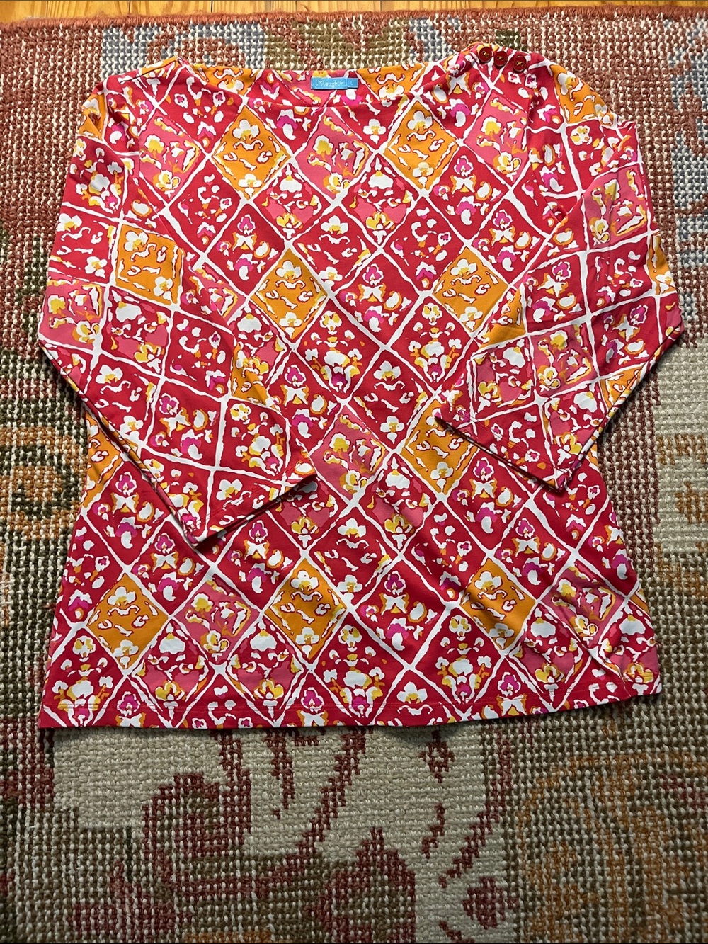 J.McLaughlin Pink Orange Floral Print Catalina Cloth Top Blouse Size L